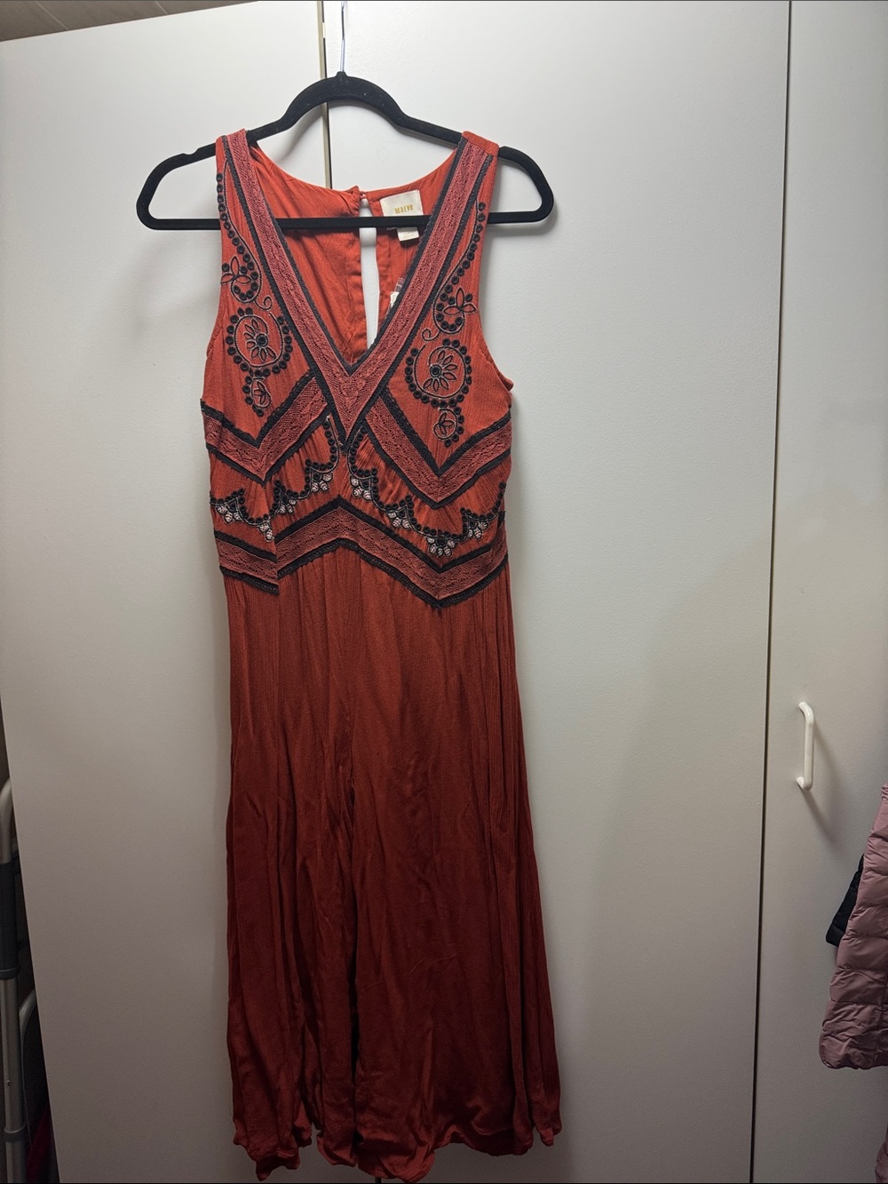 Maeve Rust Sleeveless Embellished V-Neck Jumpsuit